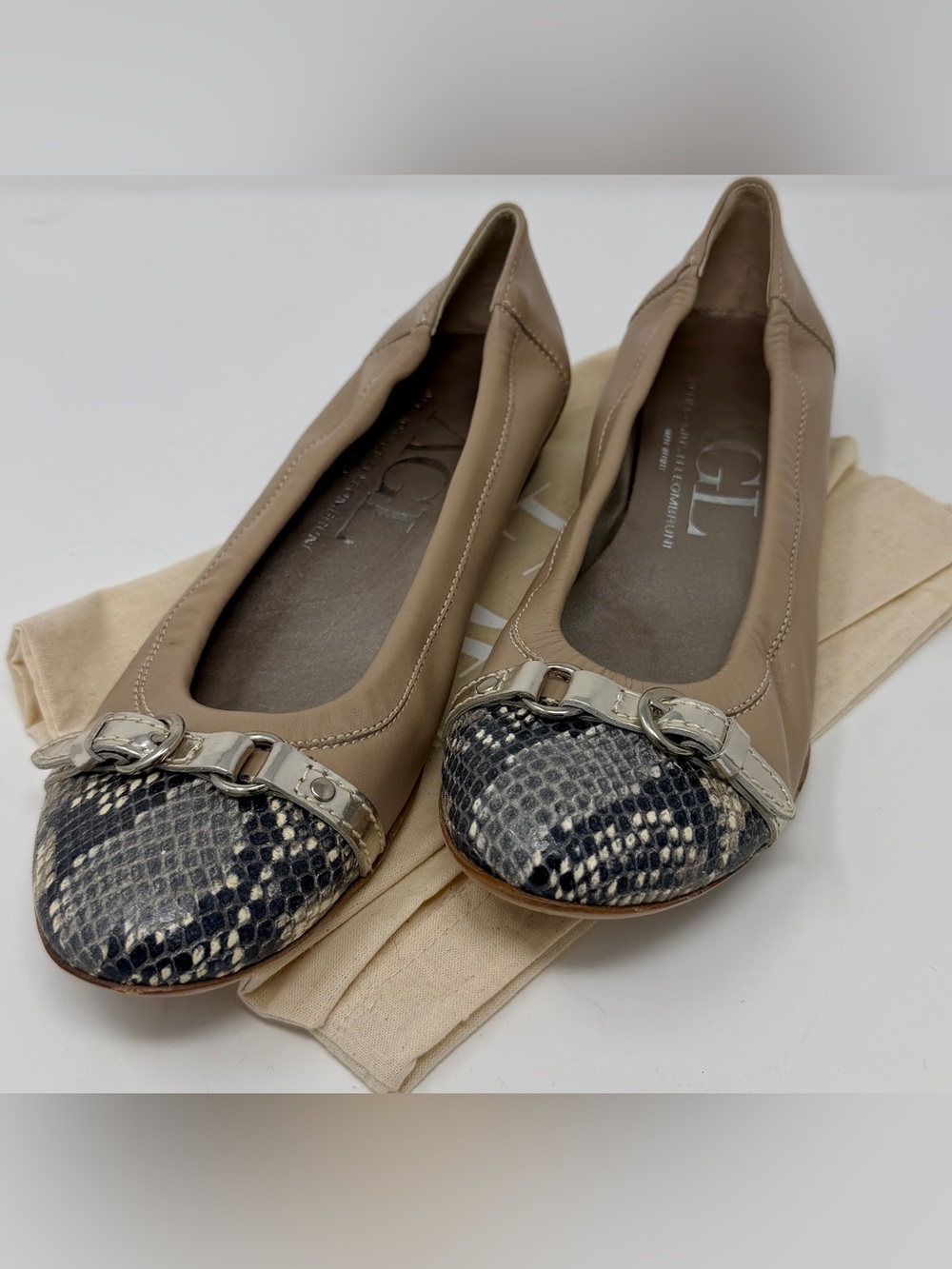 AGL Taupe Ballet Flat with Snakeskin Toe